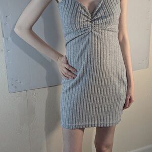 SHEIN Gray Ribbed Knit Dress with High Low Hem